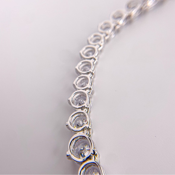 Seta Round Cubic Zirconia Silvertone Graduated Eternity Necklace 16" - Picture 8 of 14